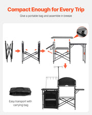 Load image into Gallery viewer, Amocart Camping Kitchen Table Folding Camp Cook Station Aluminum Portable Cook Station with Cupboard, Carrying Bag Windscreen
