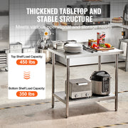 Bild in Galerie-Viewer laden, Amocart Stainless Steel Work Table Commercial Heavy Duty Food Prep Worktable with Adjustable Height for Restaurant Home