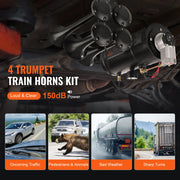Load image into Gallery viewer, SucceBuy Train Horns Kit 4 Trumpet Air Horn Kit 150dB Train Horns 12V 120psi Air Compressor for Car Truck Train Van Boat Pickup
