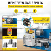 Load image into Gallery viewer, Amocart Mini Metal Lathe Machine 7"x14" 550W 180x350mm Variable Speed + 3 Jaw Chuck for Metalworking Turning Drilling Threading
