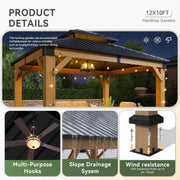 Charger l'image dans la visionneuse de galerie, Gazebo de jardin en bois à toit rigide permanent, en acier galvanisé, double toit, pour terrasse, en cèdre naturel, sur mesure