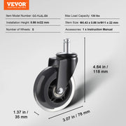 Load image into Gallery viewer, SucceBuy 2/3 inch Set of 5 Office Chair Wheels Replacement Computer Gaming Desk Universal Caster for Hardwood Floors and Carpet