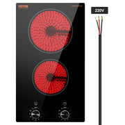 Bild in Galerie-Viewer laden, SucceBuy 12 inch Electric Cooktop 2 Burners Built-in Electric Stove Top Ceramic Top Radiant Cooktop w/ Glass Panel Knob Control