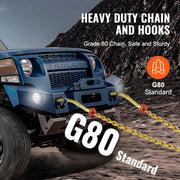 Load image into Gallery viewer, G80 V Towing Bridle Chain Towing with 15" J & Grab Hooks Transport Tow Chain Bridle for Flatbed Truck Wrecker Recovery