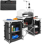 Load image into Gallery viewer, SucceBuy Camping Outdoor Kitchen Table Cabinet Foldable Folding Cooking Storage Rack Aluminum Alloy Bracket for BBQ Picnic - AMOCART