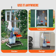 Load image into Gallery viewer, SucceBuy Garden Tool Organizer Yard Tool Tower Rack 10 Slots with Hook & Wheels Broom Storage for Garage Outdoor Organization - AMOCART