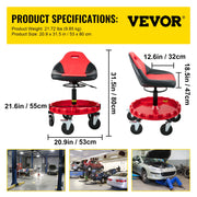 Load image into Gallery viewer, SucceBuy Rolling Garage Stool Car Detailing Stool Adjustable Height Mechanic Seat With Tool Tray Workshop Auto Repair Shop Stool