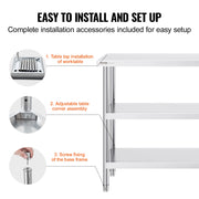 Load image into Gallery viewer, SucceBuy Stainless Steel Food Prep Table Commercial Kitchen Worktable w/Adjustable Undershelf Heavy Duty Prep Table Metal Table