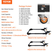 Load image into Gallery viewer, Amocart Mobile Base 650 lbs Weight Capacity Adjustable from 12"x12" to 36"x36" Heavy Duty Mobile Base Stand with Swivel Wheels