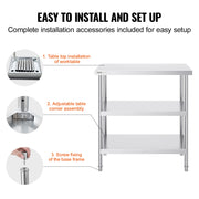 Load image into Gallery viewer, SucceBuy Stainless Steel Food Prep Table Commercial Kitchen Worktable with 2 Adjustable Undershelf for BBQ Kitchen Home Garage