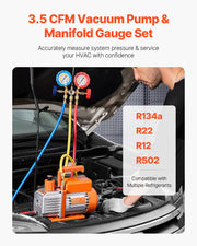 Load image into Gallery viewer, SucceBuy 3.5 CFM 4.5 CFM Vacuum Pump & Gauge Set, Single Stage Rotary Vane HVAC & Hoses for R134a R12 R22 R502a R410A R404 R407C