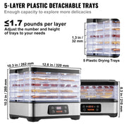 Load image into Gallery viewer, SucceBuy 5 Tray Food Dehydrator Machine 300W Stainless Steel Electric Food Dryer w/ Digital Adjustable Timer & Temperature - AMOCART