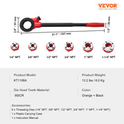 Load image into Gallery viewer, Amocart Manual Pipe Threader Ratchet Tool Portable Pipe Threading Set with 6PCS Dies for Galvanized Aluminum Iron Copper Pipes