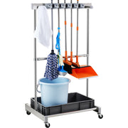 Load image into Gallery viewer, SucceBuy Garden Tool Organizer Yard Tool Tower Rack 10 Slots with Hook & Wheels Broom Storage for Garage Outdoor Organization - AMOCART