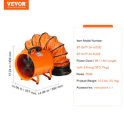 Load image into Gallery viewer, SucceBuy Industrial Exhaust Fan 10/12 inch Ventilation Fan Ventilator with 5M PVC Duct Exhaust Blower for Home Workplace Factory