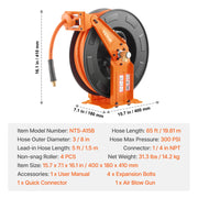 Bild in Galerie-Viewer laden, Amocart Retractable Air Hose Reel 50FT Rubber Air Compressor Hose Reel Auto-Rewind w/ 5FT Lead in Ceiling Wall-Mounted Air Hose