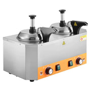 Load image into Gallery viewer, SucceBuy Electric Cheese Dispenser with Pumps 2.4 x 2 L Hot Fudge Warmer Stainless Steel Heated Double Pumps Dispenser for Fudge