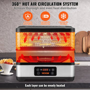 Load image into Gallery viewer, SucceBuy 5 Tray Food Dehydrator Machine 300W Stainless Steel Electric Food Dryer w/ Digital Adjustable Timer & Temperature - AMOCART