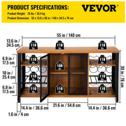 Bild in Galerie-Viewer laden, Amocart 47/55inch Industrial Bar Cabinet Wine Bar Cabinet Table with Wine Rack & Glass Holder for Dining Living Room Rustic Oak