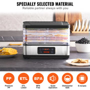 Load image into Gallery viewer, SucceBuy 5 Tray Food Dehydrator Machine 300W Stainless Steel Electric Food Dryer w/ Digital Adjustable Timer & Temperature - AMOCART
