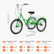 Charger l'image dans la visionneuse de galerie, Amocart 20-26inch Folding Adult Tricycle 7 Speed Carbon Steel 3 Wheels with Basket Adjustable Seat Shopping Picnic For Seniors