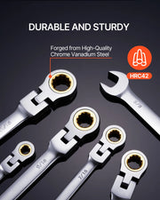 Load image into Gallery viewer, SucceBuy Flex-Head Ratcheting Wrench Set 8PCs Combination Wrench Set Roll-up Pouch Cr-V Steel Flexible Ratcheting Wrench Set - AMOCART