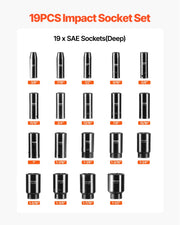 Bild in Galerie-Viewer laden, SucceBuy 19 Impact Socket Set 1/2" Impact Sockets Deep Socket 6-Point Sockets 1/2 Inches Drive Socket Impact 3/8 inch 1-1/2 inch