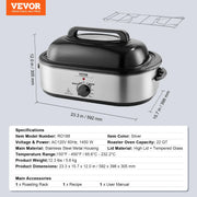 Load image into Gallery viewer, Amocart Electric Roaster Oven 24 QT Turkey Roaster Oven with Self-Basting Lid 1450W Roaster Oven Defrost&Warm Function Silver