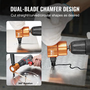 Charger l'image dans la visionneuse de galerie, Amocart Double Head Sheet Metal Nibbler Cutter 360 Degree Metal Nibbler Drill Attachment with Extra Punch and Die Cutting Hole