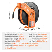 Bild in Galerie-Viewer laden, Amocart Retractable Air Hose Reel 50FT Rubber Air Compressor Hose Reel Auto-Rewind w/ 5FT Lead in Ceiling Wall-Mounted Air Hose