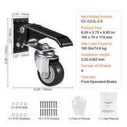 Load image into Gallery viewer, SucceBuy 165 lbs 2.5" Set of 4 Workbench Caster Wheels Side Mounted Retractable Stepdown Wheel 360° Swivel for Tables Equipment