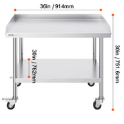 Load image into Gallery viewer, SucceBuy Stainless Steel Work Table Commercial Food Prep Worktable with 4 Wheels Heavy Duty Prep Worktable for Restaurant Home
