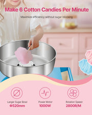 Load image into Gallery viewer, SucceBuy Electric Cotton Candy Machine with Cart Commercial Candy Floss Maker with 20.5 in Stainless Steel Bowl, Sugar Scoop