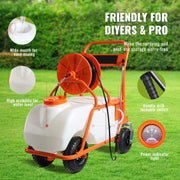 Load image into Gallery viewer, SucceBuy Battery Powered 15 Gal Garden Weed Sprayer with Wheeled Cart 126FT Hose with Reel 8 Nozzles 2 Wands with Lock for Crop
