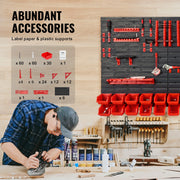Load image into Gallery viewer, SucceBuy Wall Mounted Storage Bins 30/48Bin Parts Rack Organizer Garage with Wall Panels Hooks Plastic Shop Tool for Screw Nails