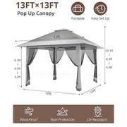Load image into Gallery viewer, 13x13FT Pop Up Gazebo Outdoor Pop Up Tent Gazebo with Mesh Cover Height Adjustable Canopy Tent Outdoor Gazebo for Backyard