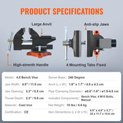 Load image into Gallery viewer, Amocart Bench Vise 4.5" 6" 6.5" Multipurpose with Swivel Base Anvil Heavy Duty Cast Iron for Drilling, Conduit Cutting, Sanding