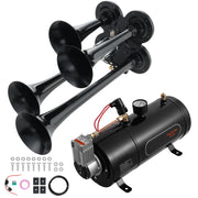 Load image into Gallery viewer, Amocart Train Horns Kit, 4 Trumpet Air Horn Kit, 150dB Train Horns for Pickup Trucks 12V 120 psi Air Compressor for Truck Train