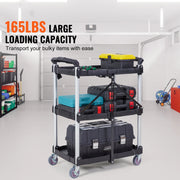 Load image into Gallery viewer, SucceBuy 3 Tier Folding Rolling Utility Cart Storage Shelf Movable Gap Rack Serving Cart Slide Organizer for Kitchen Bathroom