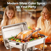 Load image into Gallery viewer, SucceBuy 8QT Rectangle Chafing Dish 2/4/6 Packs w/ Full Size Pans Buffet Catering Warmer Server Folding Stand Fuel Holder Tray