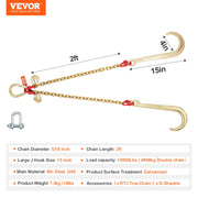 Load image into Gallery viewer, G80 V Towing Bridle Chain Towing with 15" J & Grab Hooks Transport Tow Chain Bridle for Flatbed Truck Wrecker Recovery