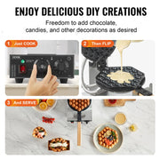 Load image into Gallery viewer, Non-Stick Stainless Steel Bubble Puff w/180° Rotatable 2 Pans & Wooden Handles SucceBuy Commercial Egg Bubble Waffle Maker 1400W