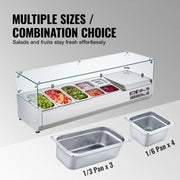 Bild in Galerie-Viewer laden, SucceBuy Refrigerated Condiment Prep Station with 3 1/3 Pans & 4 1/6 Pans 304 Stainless Body and PC Lid with Glass Guard ETL