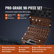 Load image into Gallery viewer, SucceBuy 90PCs 3/8" Drive Impact Socket Set SAE 1/4"-3/4" and Metric 6-19mm Socket Set 6 Point Cr-Mo Alloy Steel for Auto Repair