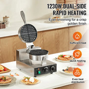 Bild in Galerie-Viewer laden, Amocart Commercial Waffle Maker 1230W Round Waffle Baker Machine Non-Stick Stainless Steel Belgian Waffle Iron w/ TIme Control