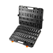 Bild in Galerie-Viewer laden, Amocart 3/8" & 1/2" Drive Impact Socket Set 59 PCS Socket Set SAE 5/16" to 1-1/4" Metric 6-32mm 6 Point Cr-Mo Alloy Steel Set