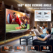 Load image into Gallery viewer, Amocart Projector Screen w/ Stand 150in 16:9 4K 1080 HD Portable Projection Screen for Home Office Garden Moive Theater Cinema