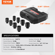 Load image into Gallery viewer, SucceBuy Axle Nut Impact Socket Set 1/2" Drive Deep 12-Point 8-Piece Metric Spindle Nut Socket Set CR-MO Heat Treated Socket Set