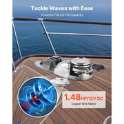 Load image into Gallery viewer, Amocart 1100W Vertical Fishing Windlass Fit for 1/4-Inch Chain or 9/16 & 5/8 Inch Nylon Rope Max Pull 700 lbs for Boats 20-36ft