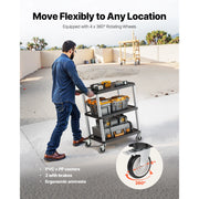 Charger l'image dans la visionneuse de galerie, Amocart 300lbs Utility Service Cart Three-Shelf Plastic Rolling Hand Cart with 360° Swivel Wheels for Warehouse Garage Cleaning